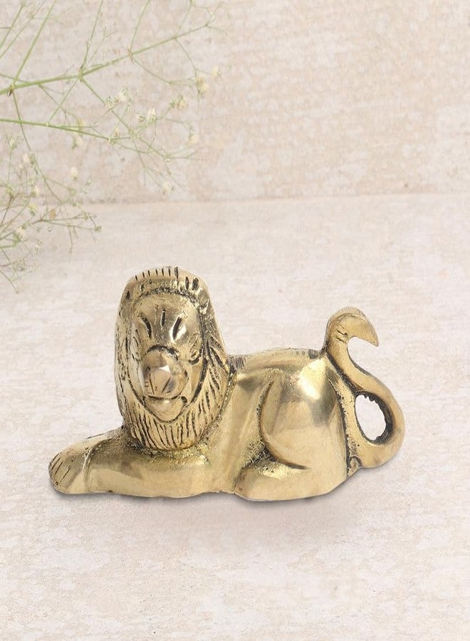 DOKCHAN Brass Animal Lion Sculpture Statue Handcrafted Decorative Showpiece Idol for Home, Office Dcor (Size : 6.3cm Length | Weight : 150gm Approxe) - Image 1